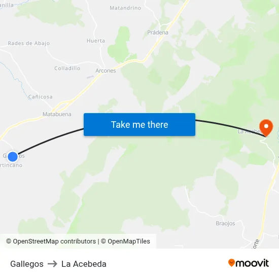 Gallegos to La Acebeda map