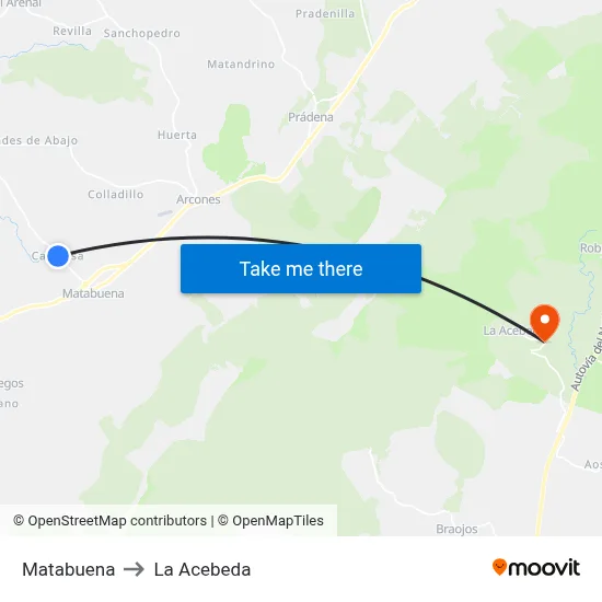 Matabuena to La Acebeda map