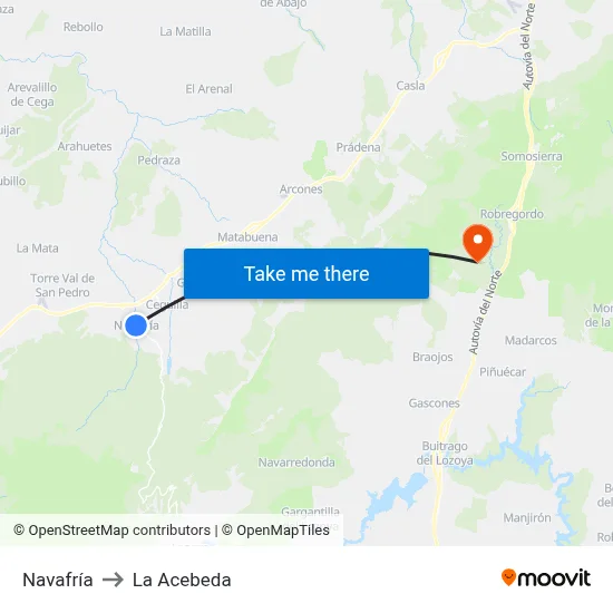 Navafría to La Acebeda map