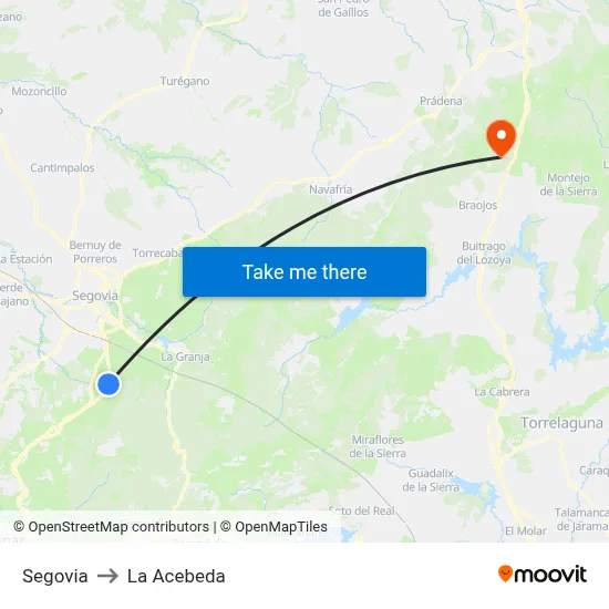 Segovia to La Acebeda map