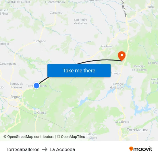 Torrecaballeros to La Acebeda map