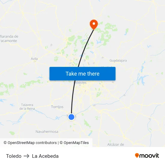 Toledo to La Acebeda map