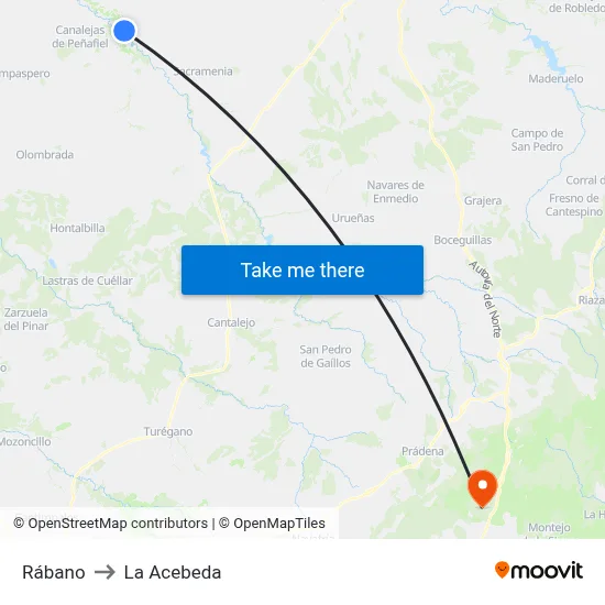 Rábano to La Acebeda map