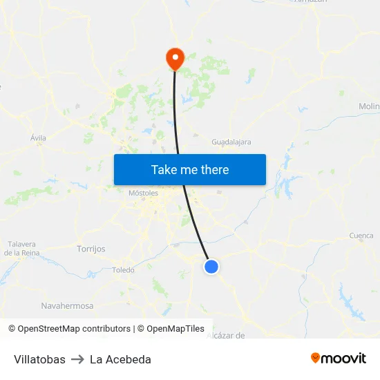 Villatobas to La Acebeda map