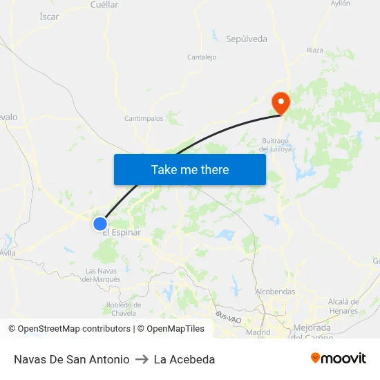 Navas De San Antonio to La Acebeda map