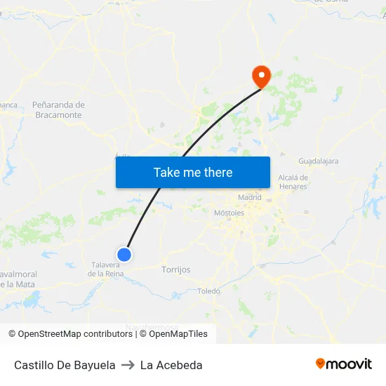 Castillo De Bayuela to La Acebeda map