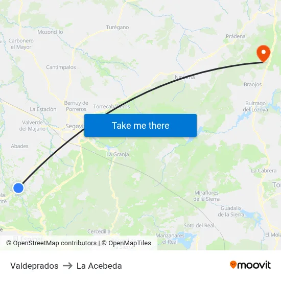 Valdeprados to La Acebeda map