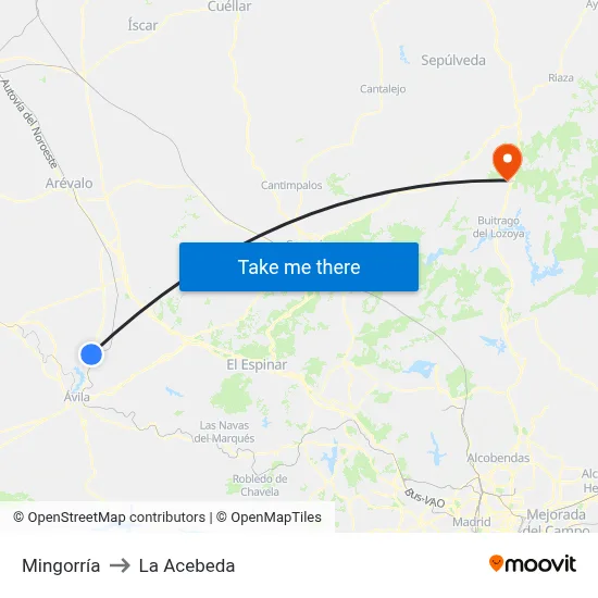 Mingorría to La Acebeda map