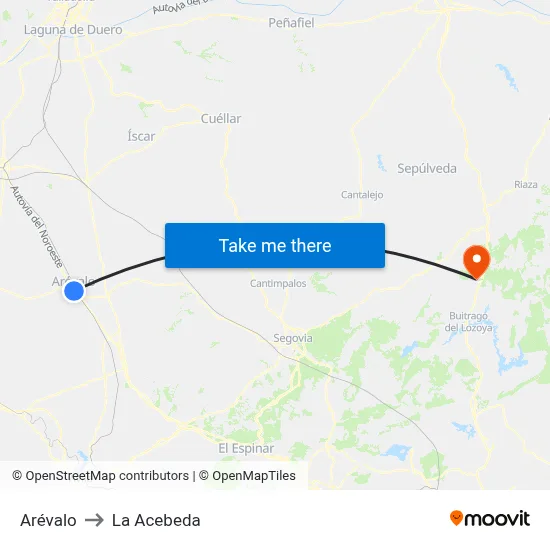 Arévalo to La Acebeda map