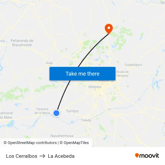 Los Cerralbos to La Acebeda map