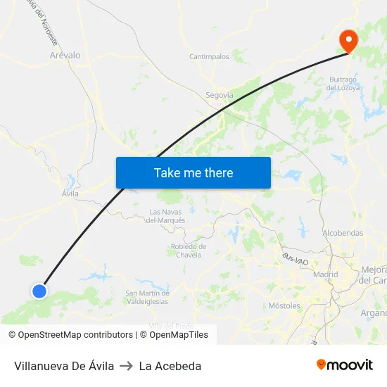 Villanueva De Ávila to La Acebeda map
