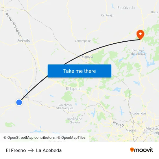 El Fresno to La Acebeda map