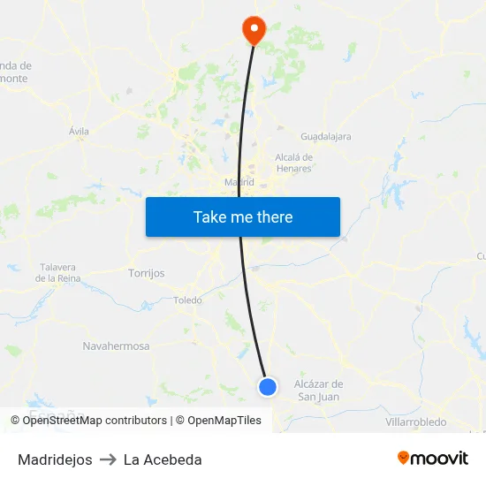 Madridejos to La Acebeda map