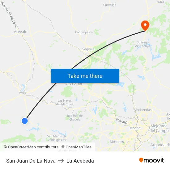 San Juan De La Nava to La Acebeda map