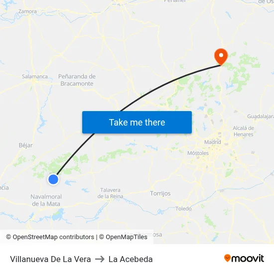 Villanueva De La Vera to La Acebeda map