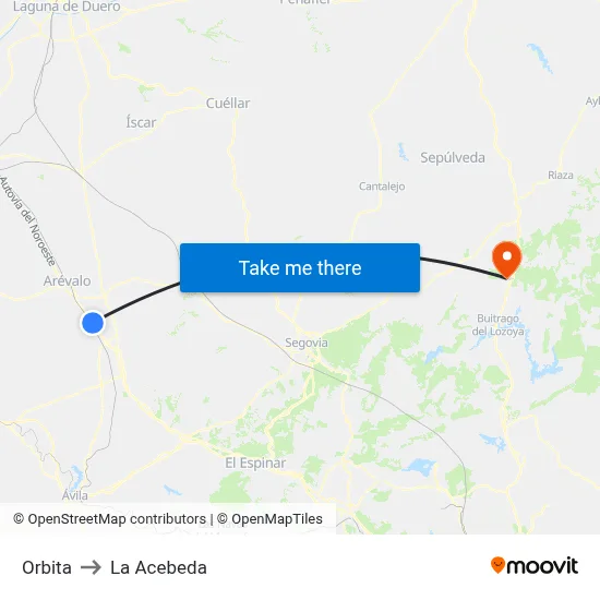 Orbita to La Acebeda map