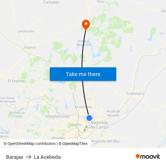 Barajas to La Acebeda map