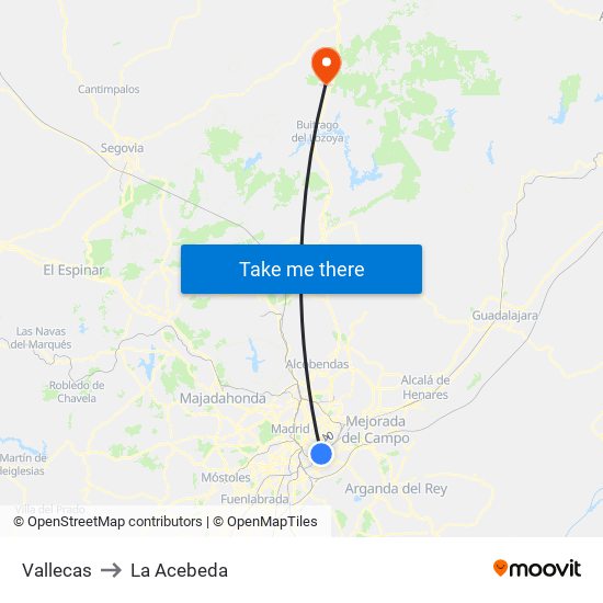 Vallecas to La Acebeda map