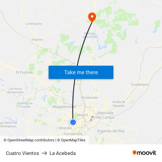 Cuatro Vientos to La Acebeda map