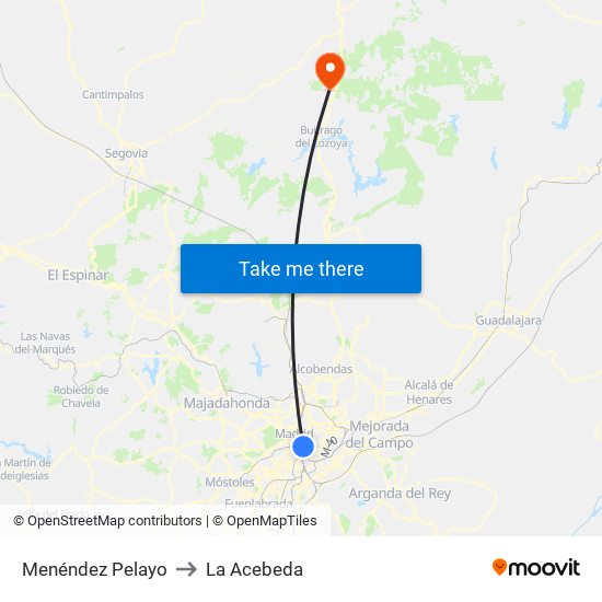 Menéndez Pelayo to La Acebeda map