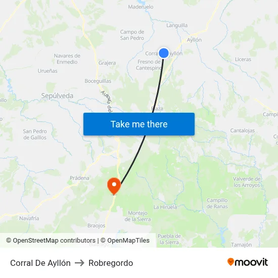 Corral De Ayllón to Robregordo map