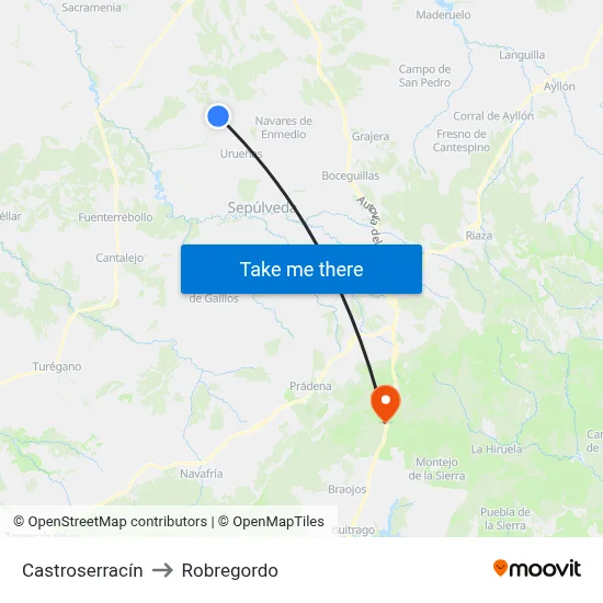 Castroserracín to Robregordo map