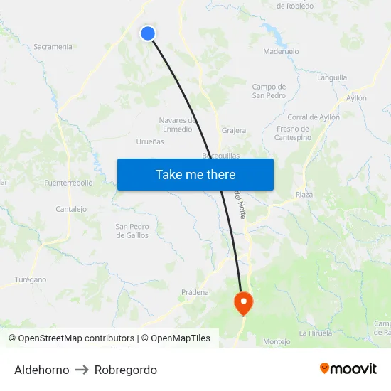 Aldehorno to Robregordo map