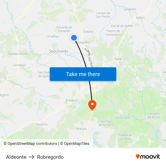 Aldeonte to Robregordo map