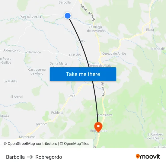 Barbolla to Robregordo map