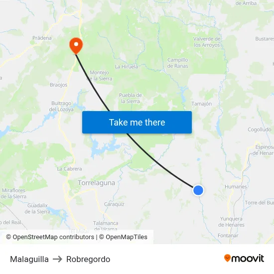 Malaguilla to Robregordo map