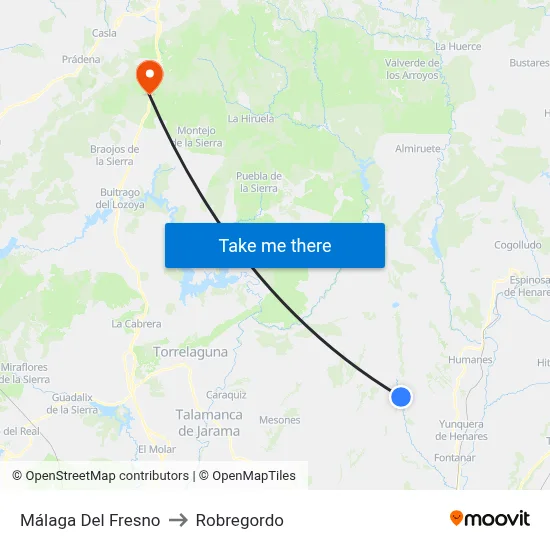 Málaga Del Fresno to Robregordo map