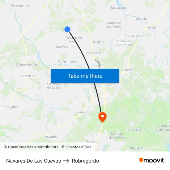 Navares De Las Cuevas to Robregordo map