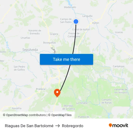 Riaguas De San Bartolomé to Robregordo map