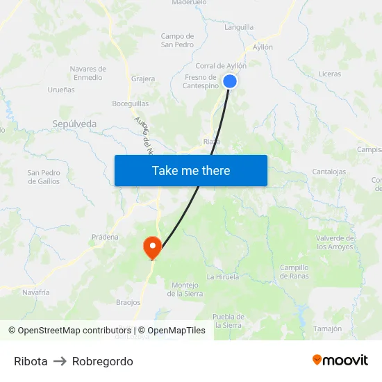 Ribota to Robregordo map