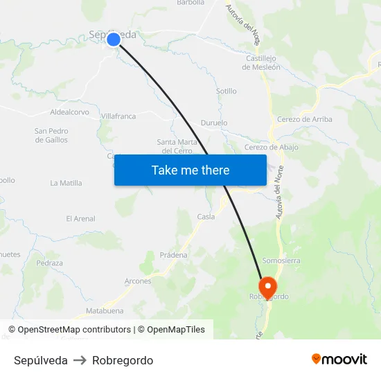 Sepúlveda to Robregordo map