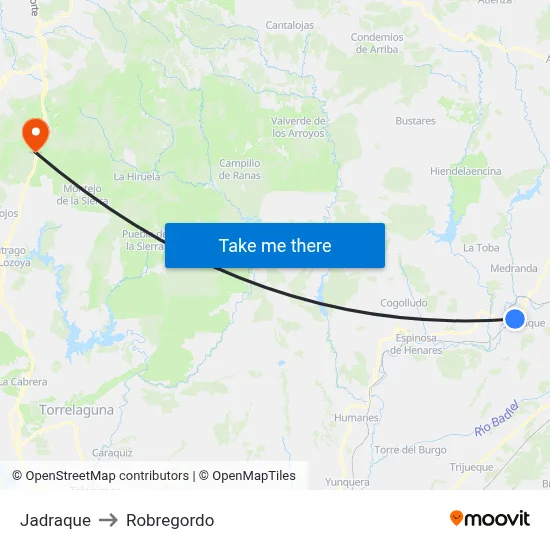 Jadraque to Robregordo map