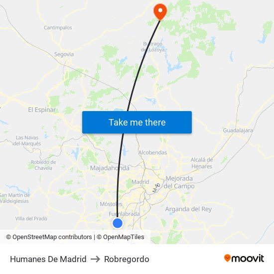 Humanes De Madrid to Robregordo map