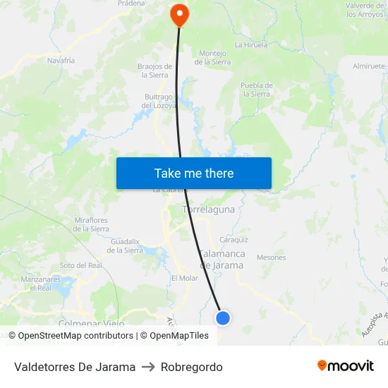 Valdetorres De Jarama to Robregordo map