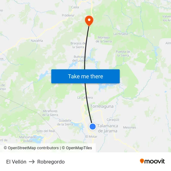 El Vellón to Robregordo map