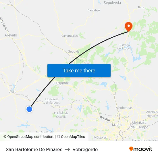 San Bartolomé De Pinares to Robregordo map