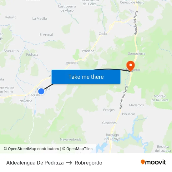 Aldealengua De Pedraza to Robregordo map