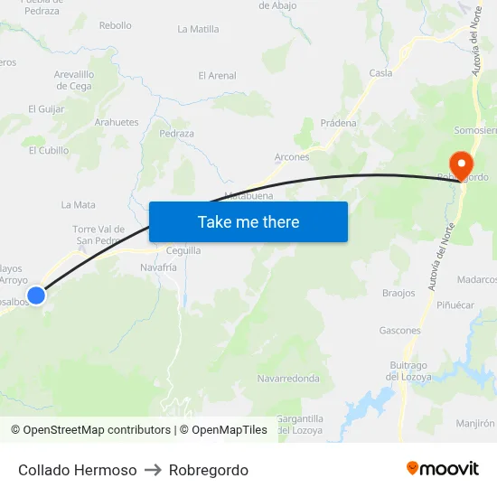 Collado Hermoso to Robregordo map