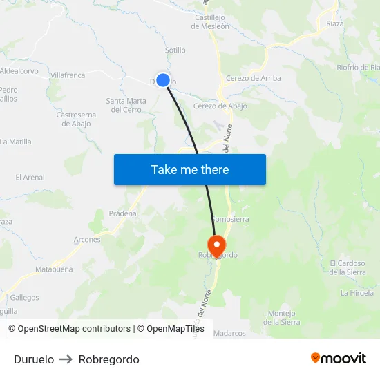 Duruelo to Robregordo map