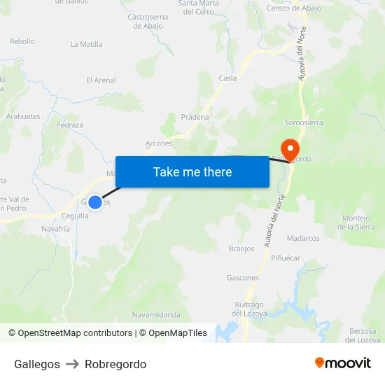 Gallegos to Robregordo map