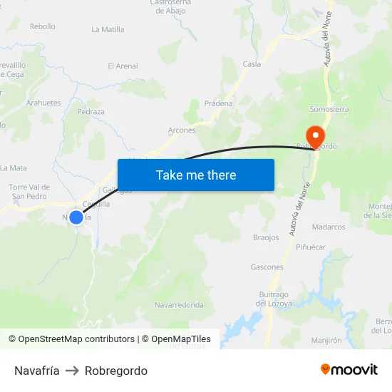 Navafría to Robregordo map