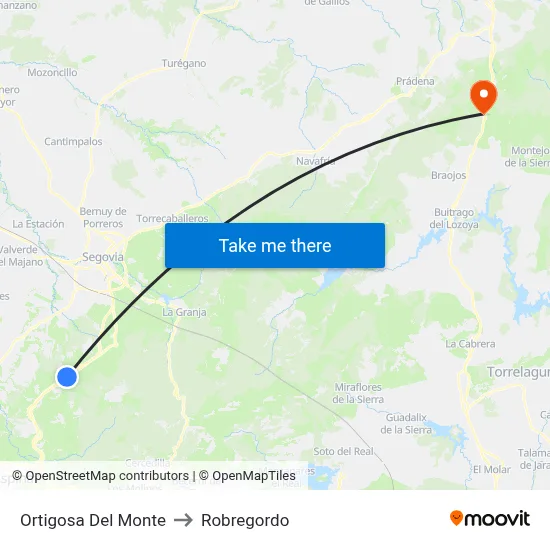 Ortigosa Del Monte to Robregordo map