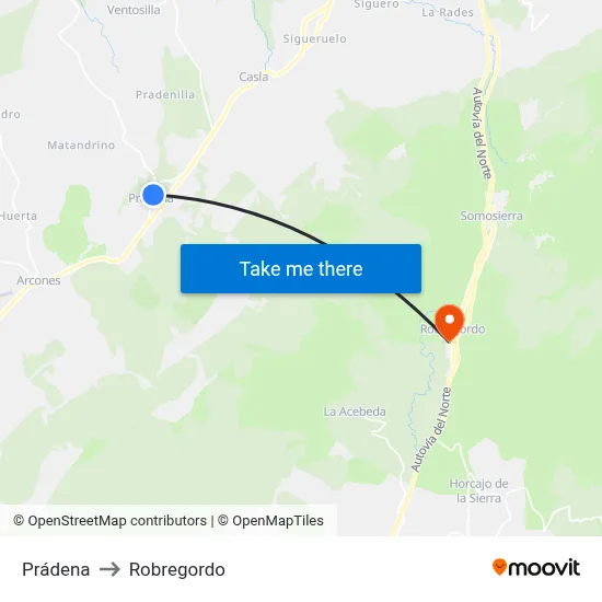 Prádena to Robregordo map