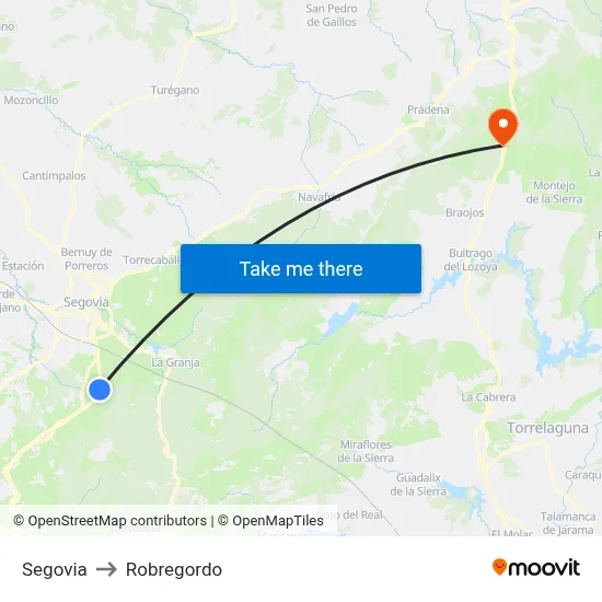 Segovia to Robregordo map