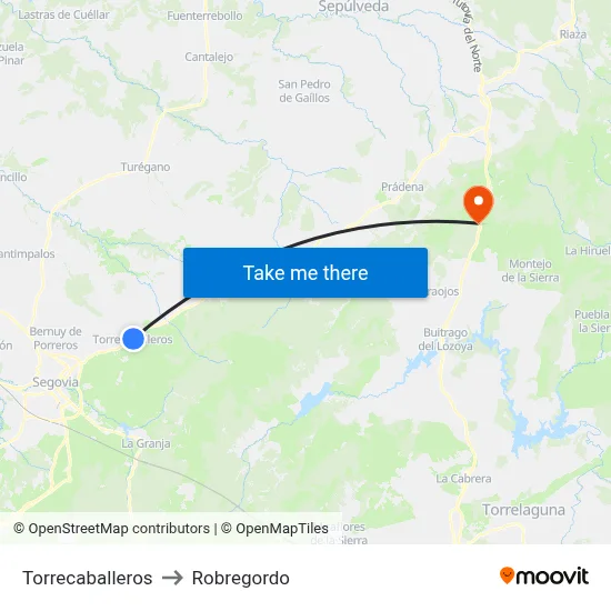 Torrecaballeros to Robregordo map