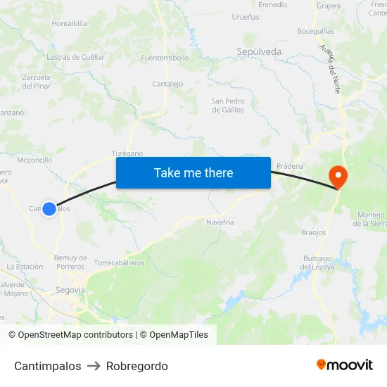 Cantimpalos to Robregordo map